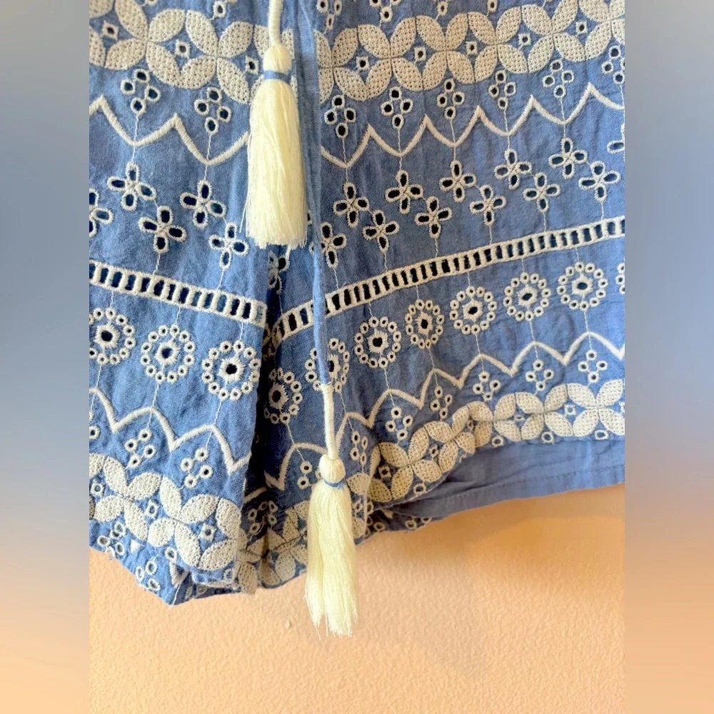 Love Sam Blue and White Embroidered Shorts fully lined in size large.